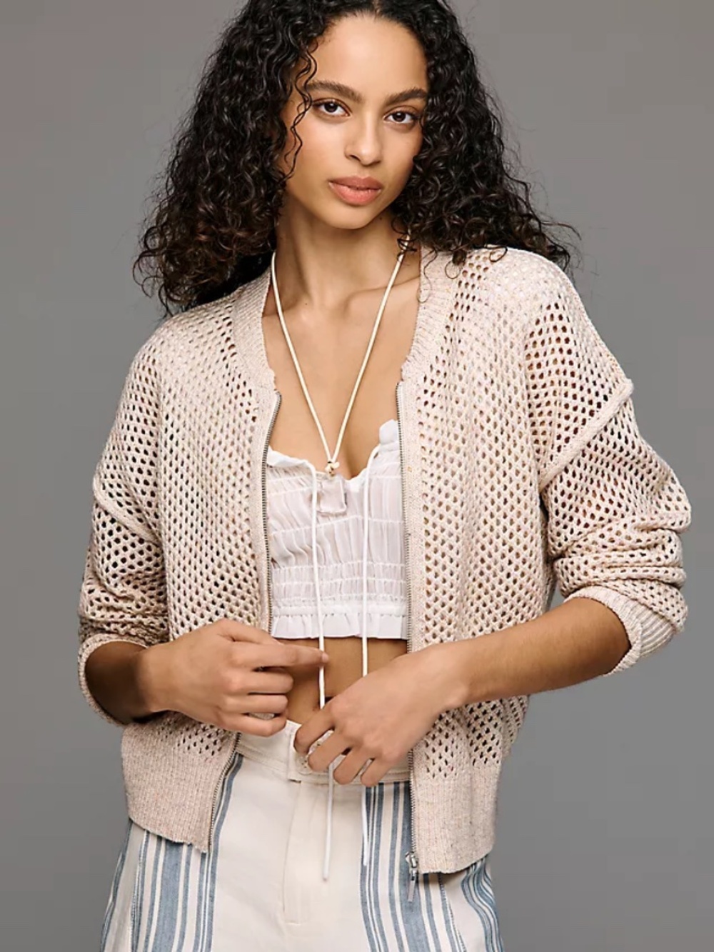 Anthropologie Pilcro Juniper Open-Knit Bomber Cardigan